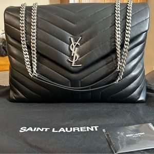 YSL Loulou Monogram Large V-Flap Chain Shoulder Bag